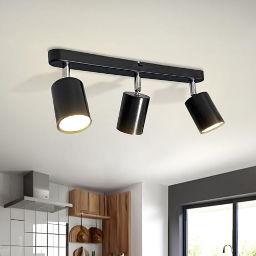 Sweier Taklampa med 3 svängbara spotlight, taklampa med 3 glödlampor 5 W varmvit 3 000 K, 430 LM, justerbar vinkel svart GU10 taklampa, ljuskrona för kök