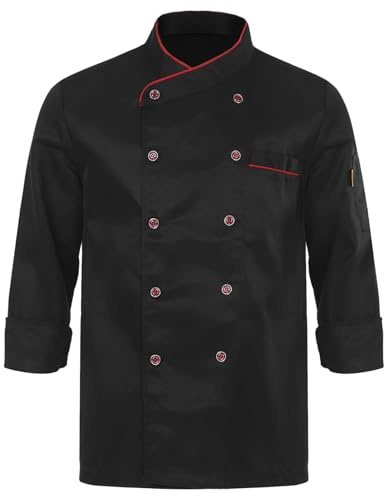 Runhomal Unisexe Veste de Chef Cuisinier Manches Longues Homme Femme avec Poche Blouse Cuisine Professionnel pour Hôtel Restaurant Bar Travail - Taille Petit Attention Hb Manches Longues Noir 3XL