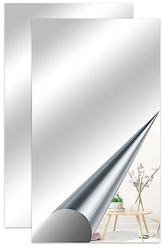 JINGIHE 2 x Spiegel, selbstklebend, flexibel, Wandspiegel, selbstklebend, 70 x 40 cm, Spiegel zum Aufkleben ohne Glas, selbstklebend, ohne Rahmen, selbstschneidendes Spiegelpapier