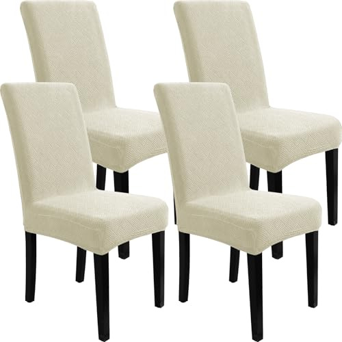 YSTELLAA Housse De Chaise Extensible 4 Pieces, Beige | Housse De Chaise Salle À Manger Universel, Protection Chaise Housse Moderne, Amovible et Lavable, Protege Housse Chaise
