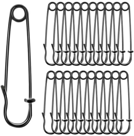 cobee Sicherheitsnadeln Groß, 20 Stück 50mm/2in Sicherheitsnadel Safety Pins Stark Sicherheitsnadeln für Kleidung Rostbeständig Gebogene Sicherheitsnadeln Silber schwarz Sicherheitsnad(Schwarz)
