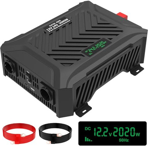 DATOUBOSS 2. Generation Universal Dualer Spannungswandler 12V/24V auf 220V 230V Wechselrichter 2000W/4000W Reiner Sinus mit intelligentem Erkennungssystem, mit LCD-Anzeige 2 EU Steckdosen 1 USB Type-C