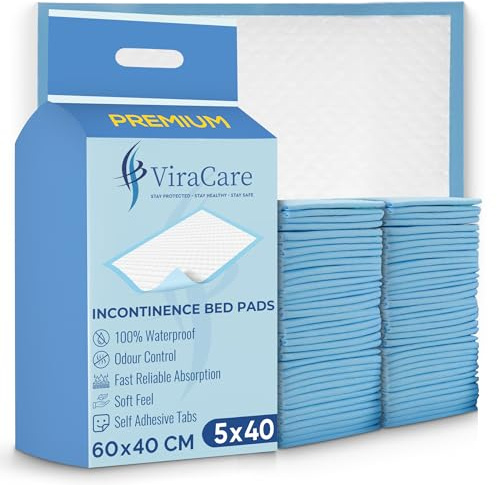 200 x Premium Incontinence Bed Pads 60x40 cm | Disposable Bed Mats for Incontinence | Incontinence Bed Sheets | Bed Protectors Adults | Maternity Bed Mats | Fast Reliable Absorption | (5 Packs of 40)