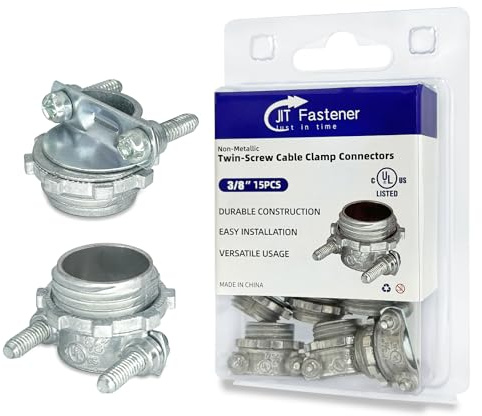 3/8 Inch Non-Metallic (NM) Twin-Screw Cable Clamp Connectors, Zinc Die-Cast for Metallic Conduit Protect Cables,15 PCS