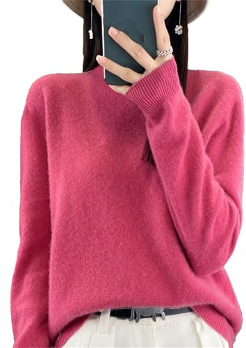 Pull en cachemire pour femmes, 100 % cachemire, manches longues, col rond, doux, chaud, pull en maille, tendance, grande taille, framboise, M