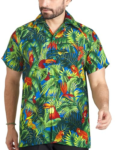 CLUB CUBANA Camisa Hawaiana Floral Informal De Manga Corta Clásica Ajustada para Hombre XL