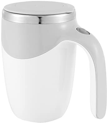 Foppla Self Stirring Mug,380ML 304 Stainless Steel Self Mixing Coffee Cup,Automatic Magnetic Stirring Coffee Mug,Auto Stirring Mug for Coffee,Milk,Tea,Hot Chocolat (White Gray)