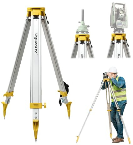 SingularXYZ Aluminum Surveying Tripod, Heavy Duty Construction Transit Tripod with Quick Clamp, 5/8-Inch-11 Threaded Flat Head for RTK Base Station, Total Station & Laser Level