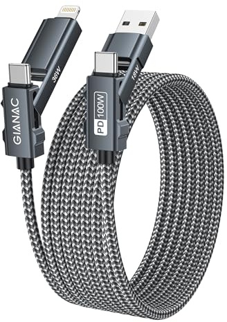 GIANAC Câble Multi USB,4 en 1 Câble Universel [2M] Cable Chargeur Multi Charge Rapide avec USB-C vers Lightning/USBC,USB A vers USB C/Lightning pour iPhone 16 15 14/MacBook/iPad/Galaxy S23 S22 S21