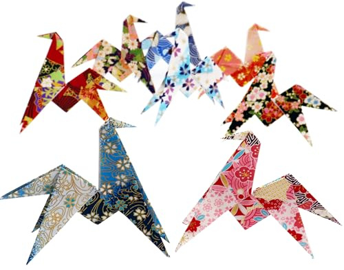 JSJPINKU Colorful Origami Horses Set - 16 Pcs 8 - Color Mixed, Handmade with Hard Yuzen Paper, 4.72×3.94 Inches, Ideal for Desk Decor & Gifts