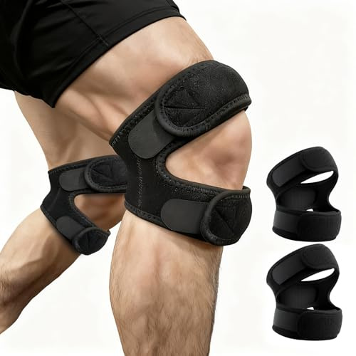 Tpubmity 2 Stuck Réglable Genouillère Rotulienne,Sangle de Maintien pour Tendons Rotuliens,Stabilisateur de Tendon Rotulien,Genouillere Sangle Support Genou,pour les Coureurs,Tennis(Noir)