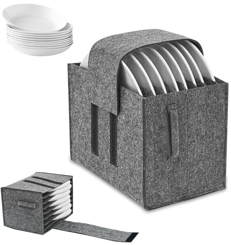 DabbOo Portapiatti da Campeggio in Feltro con 8 Scomparti Organizzatore per Piatti Tazze e Stoviglie da Campeggio con Maniglia per Facile Trasporto in Camper Roulotte Cucina e Picnic (27x22x7cm)