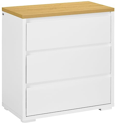 HOMCOM Cómoda 3 Cajones, Cómoda Dormitorio sin Tiradores, Cajonera para Salón, Oficina, Estilo Moderno, 70x37x75 cm, Blanco
