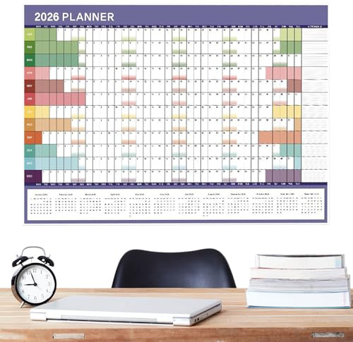 Calendario de pared grande 2026 de 29 x 20 pulgadas, planificador con etiquetas de punta y calcomanía para tareas escolares, limpieza del hogar, ejercicio, vacaciones, fiesta, cumpleaños, decoración