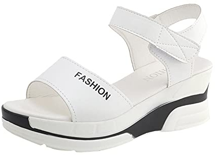 Generico Sandalidonna Estive Eleganti Sandali Con Punta Da Donna Zeppe Aperte Hook&Loop Traspiranti Estivi Spiaggia 35 38 Camminata Ciabatte Ortopediche Montagna Bassi Neri Estate Scarpe Bianco 37