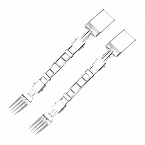 Strumento innovativo 2-in-1 per fetta e forchetta di anguria, tagliabrodo in acciaio inossidabile portatile pieghevole con testa doppia, perfetto per feste estive, campeggio e cucina