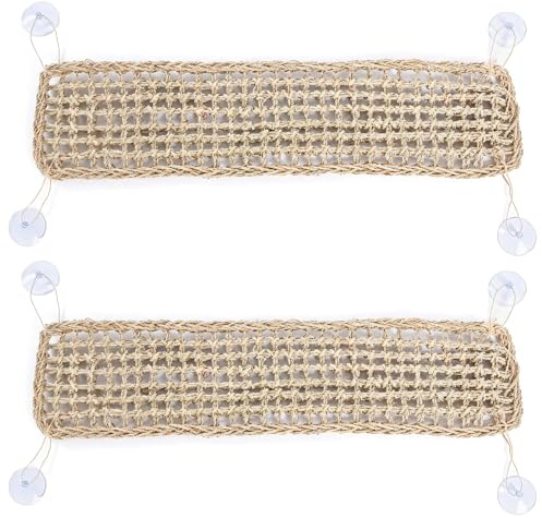 2-pack reptilhängmatta för skäggiga drakar ödlor geckos, naturligt vävt klättringsnät, handvävd avslappningsplattform med metallkrokar, husdjursmiljötillbehör för klättring och solning