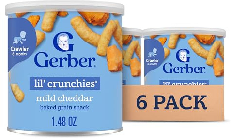 Gerber Stage 3 Baby Food Snacks, Mild Cheddar Lil' Crunchies, Snacks for Babies, Baby Led Feeding, 6-Pack