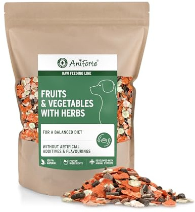 AniForte Barf Dog Food Mix, Fruit & Vegetables with herbs 1 kg for Dogs, Natural Raw Diet Food Supplement, Gluten and Grain Free without Artificial Additives
