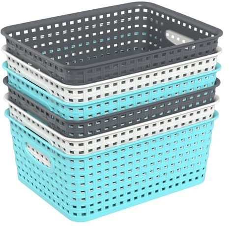 Qshape Kitchen Plastic Weave Storage Baskets, 6 Packs