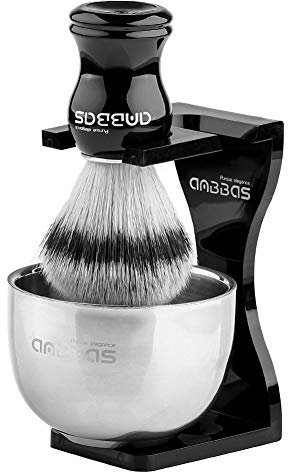 Anbbas Rasierpinsel Kunsthaar mit Rasierschale und Pinselhalte,Rasierset Herren Geschenk Set für Klassische Nassrasur