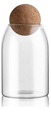 MOLADRI 800ML/27Oz Clear Glass Storage Cute Canister Holder Ball Wood Cork Top, Modern Decorative Cylinder Container Jar with Round Lid for Coffee, Spice, Candy, Salt, Cookie Cool Terrarium Bottle