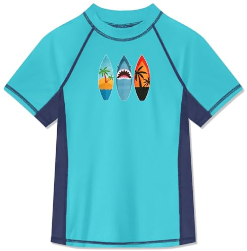BesserBay Kinder Druck Kinder Badeshirt Blau Swimsuit Bademode UV Shirt mit UV-Shutz Rashguard 150