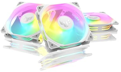 Asus TUF Gaming TR120 ARGB Reverse Blade 12cm PWM Case Fans (3 Pack), Hydraulic Bearing, 28mm Frame, Double-layer LED Matrix Design, 2000 RPM, White