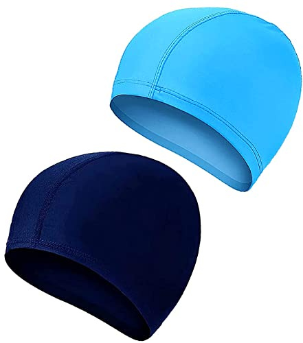 2 Pcs Swimming Caps for Kids Girls Boys and Adult Teenager,Comfortable Light Swimming Caps,Super Stretch No Pull Hair Swim Hats for Long and Short Hair