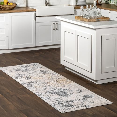 Nuloom SpinClean Danae Ivory/Grey, 2'6 x 8', Abstract, Soft and Cozy, High Traffic, Stain Resistant, Easy Clean, Durable, Machine Washable Runner for Bedroom, Living Room, Dining Space, Entryway