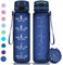 Vikaster Bouteille d'eau,Gourde sport en Tritan BPA free,Gourde Sport,Étanche & Réutilisable,avec Filtre et Marqueur Temps,Bouteille sport vélo,Gym,enfants,sport Bleu Marine Mat -500 ml