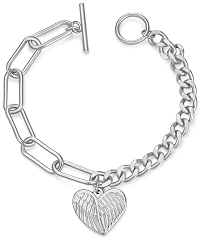 TOXI Nuovi Braccialetti con ciondoli con Ali d'Angelo per Donna Bracciale con Cuore in Acciaio al Titanio Color Oro Rosa. Regalo di Gioielli Femminili
