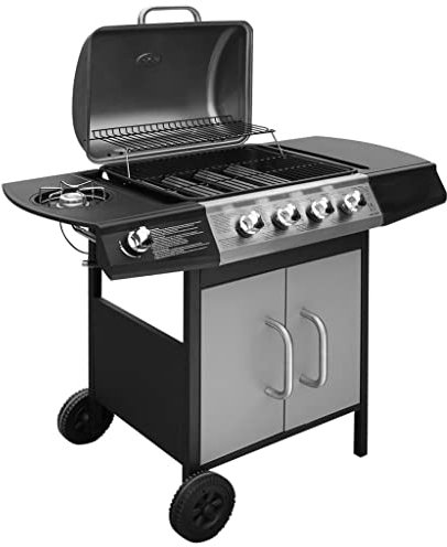 INLIFE Barbacoa de gas 4+1 quemador negro y plateado