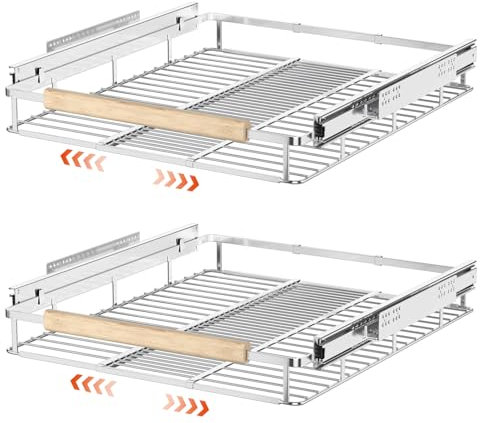 SANNO Ausziehbarer Schrank-Organizer, Küchenregal unter der Spüle, erweiterbare Schubladenregale mit ausziehbaren Stahl-Metall-Schrankschubladen, verchromt, erweiterbar 31,5 bis 46,7 cm Breite
