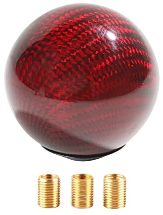 SUJADE YAKEFLY Universal Shifter, Round Carbon Fiber Gear Shift Knob with 3 Aluminum Adapters, Car Shift Lever Stick Knob (Carbon Red)