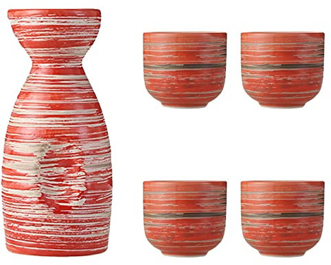 XineYuor Set di Sake in Ceramica Giapponese,4PCS Tazza di Sakè e Sake Pot Set di Sake Tradizionale Ceramica per Ristoranti,Case,Taverne (A)
