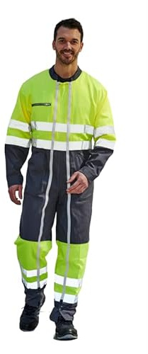 Hurry Jump Combinaison Espace Vert Voirie Mairie Haute visibilite Homme Cote de Travail Haute visibilite en 20471 Gris/Jaune T4 : 48/50