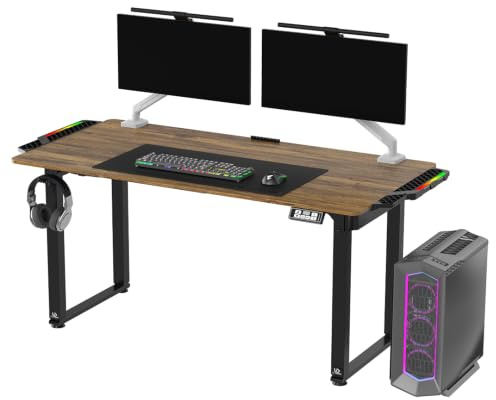 Ultradesk Uplift V2 scrivania da gioco, struttura in acciaio, spazio per tre monitor, regolazione elettrica dell'altezza, con LED RGB, accessori inclusi, 176 x 75 cm, marrone