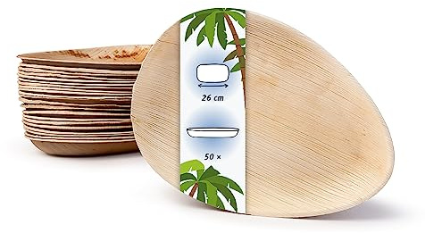 onlyleaf Palmware - Platos de hojas de palma I 50 piezas de ojas de palma Forma de gota 26 cm I Bio vajilla desechable boda compostable biodegradable Vajilla de fiesta