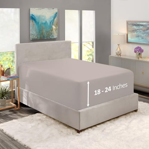 Hearth & Harbor Extra Deep Pocket King Fitted Sheet, Linen