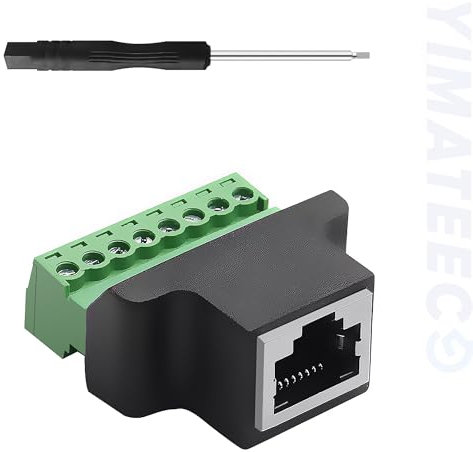 YIMATEECO RJ45 Schraubklemmenadapter, RJ45 Buchse auf Terminal Block 8 Pins Schraubklemmenblock Adapter Konverter LAN Netzwerkstecker für Cat7 Cat6 Cat5 Ethernet Extender CCTV/DVR (RJ45 Buchse, 1PC)