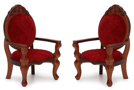 Sedia per casa delle bambole, 2 pezzi, mobili in miniatura, sedia retrò vintage, accessori in legno, poltrona imbottita vittoriana intagliata per decorazione natalizia (A)