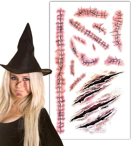 Ärrsår klistermärken, halloween skräck | Halloween-fest-dekorationsklistermärke – simulering, kropps-make-up dekoration, ansiktsklistermärken, stråk-rekvisita för halloween cosplay del