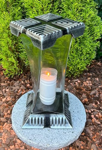 Lanterne funéraire de jardin - Vase à fleurs - Lanterne funéraire - Décoration funéraire - 37 cm de hauteur - Modèle sans socle