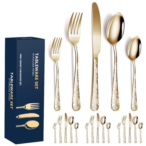 Snnozy Set di posate da 20 pezzi, in acciaio inox lucidato, set di posate, 4 coltelli, 4 forchette, 4 cucchiai, 4 forchette da tè, 4 cucchiaini