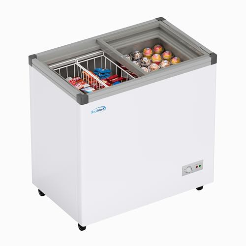 KoolMore 33 in. Flat‑Top Ice Cream Display Freezer, 7 Cu. Ft. Commercial Chest Freezer with Sliding Glass Doors, ETL Listed in White