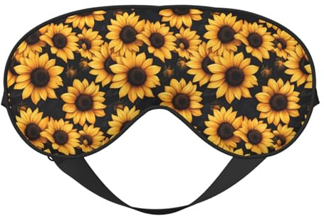 Máscara de sueño para hombre y mujer – Elegante máscara de sueño con estampado de girasol y hebilla ajustable para viaje, máscara de sueño opaca, cómoda máscara de sueño para hombre y mujer