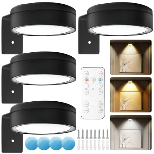 Aicharynic Juego de 4 luces de imagen, batería con mando a distancia, lámpara de cuadros, luz de pintura, recargable con 3 temperaturas de color, intensidad regulable, indicador de arte LED