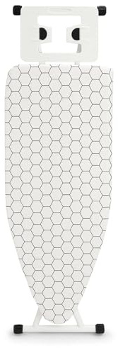CROWNSHOP Ironing Board Universal Extra Wide Iron Board with Silicon Iron Rest Ironing boards Large Adjustment Height Lightweight Large Table TopIron Board Foldable Non Slip (White Square Pattern)