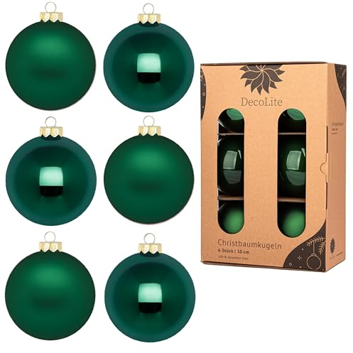 Weihnachtskugeln 10 cm Ø - 6er Set aus Glas inkl. Aufhänger | Hochwertige Christbaumkugeln für Weihnachtsbaum | Stilvolle Weihnachtsdeko in Kartonbox | Kugeln (Grün - matt/glänzend)